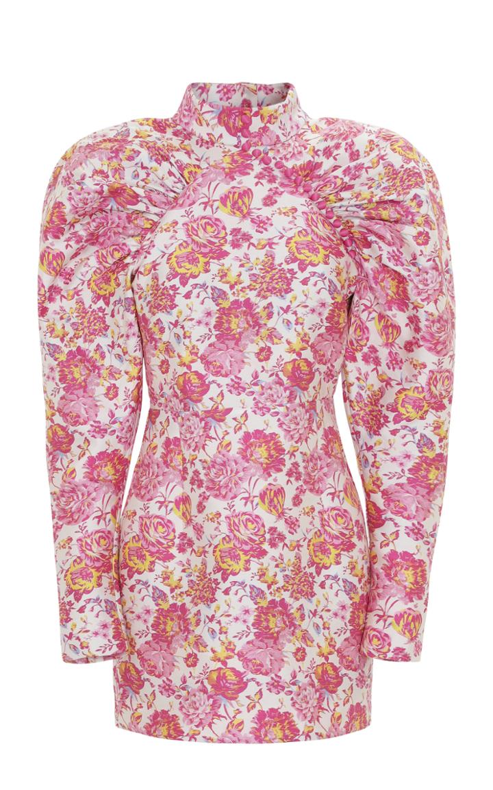 Rotate Floral-print Gathered Twill Mini Dress