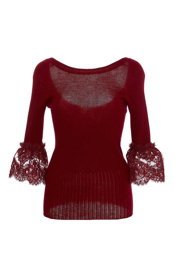 Oscar De La Renta Three Quarter Length Sleeve Knit Top