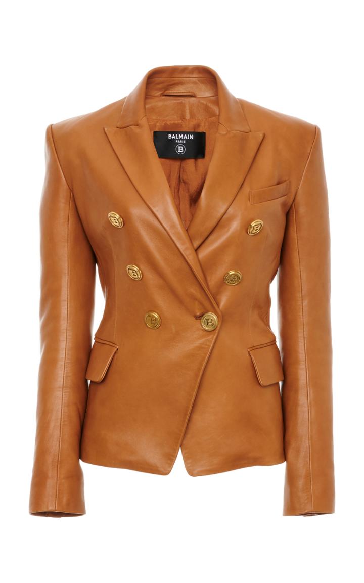 Moda Operandi Balmain Double-breasted Leather Blazer
