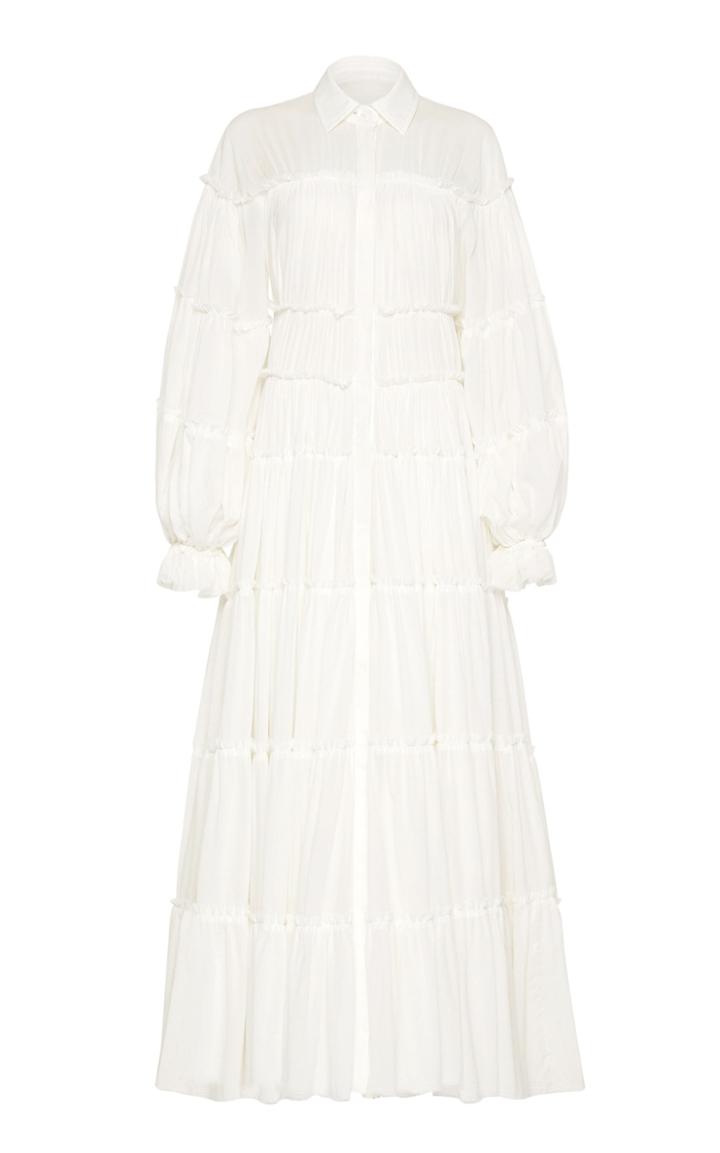 Moda Operandi Aje Division Tiered Cotton Maxi Shirt Dress