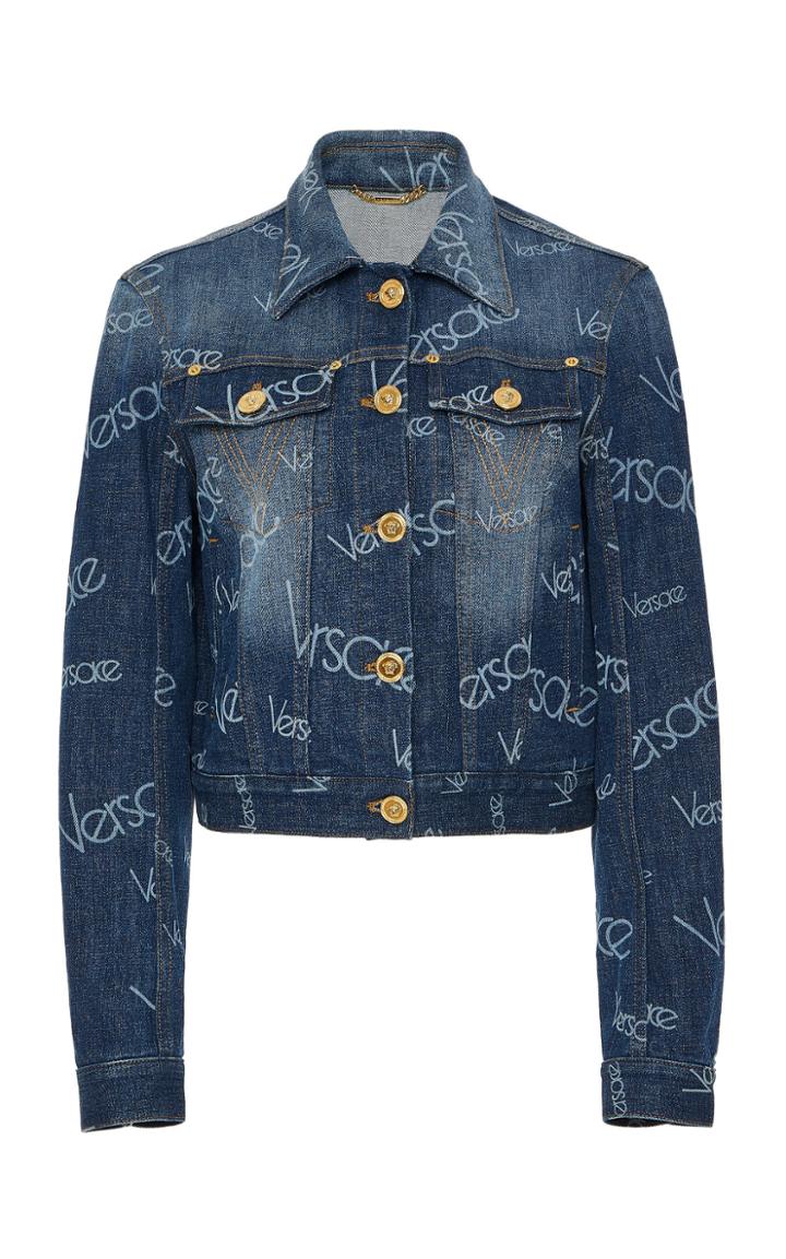 Versace Cropped Logo Denim Jacket