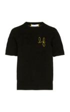 Moda Operandi Lingua Franca Monogrammed Short-sleeve Cashmere Sweater With Neon Yell