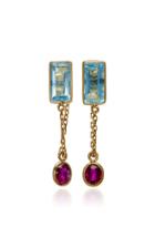 Yi Collection Aquamarine And Ruby Chain Earrings