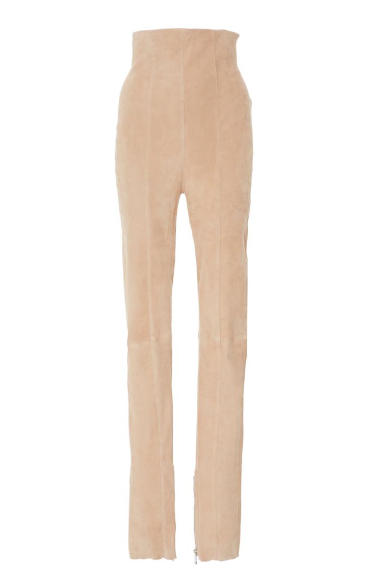 Balmain High-waisted Suede Skinny Pants