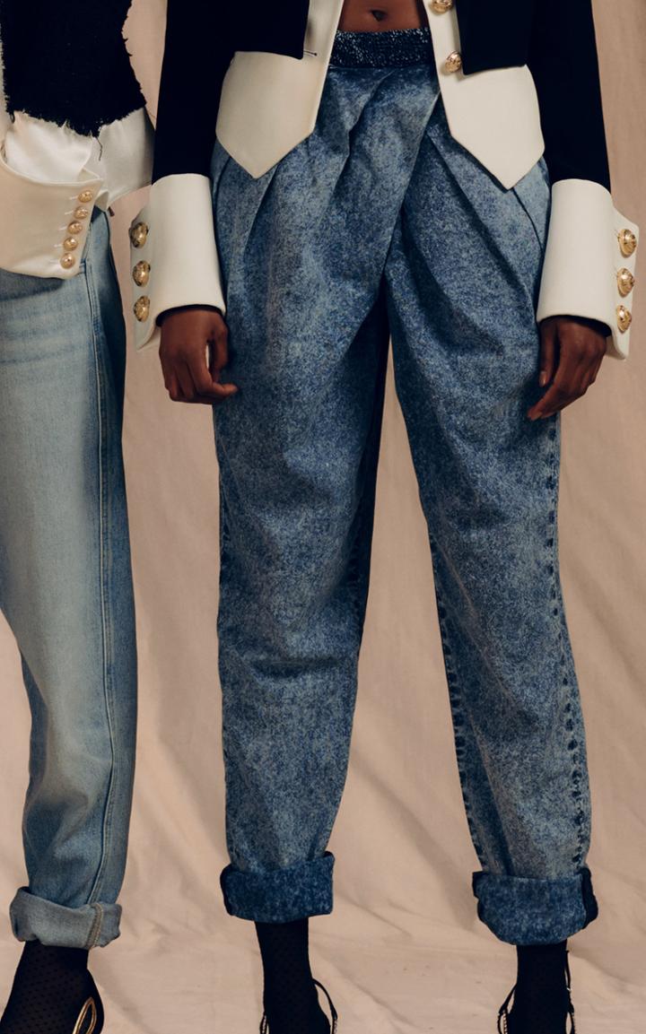 Balmain Cross Front Acid Wash Stretch Jeans