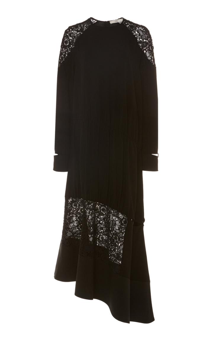 Tibi Asymmetric Lace-trimmed Crepe Dress