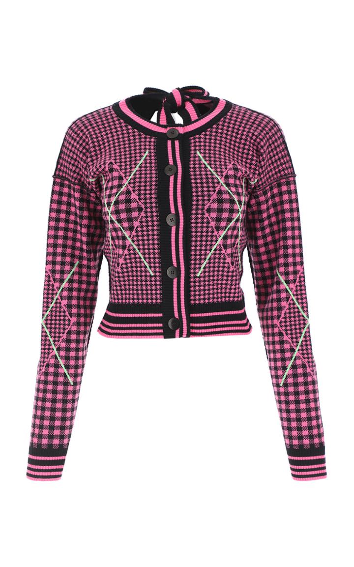 Moda Operandi Versace Open-back Argyle Jacquard-wool Cropped Cardigan