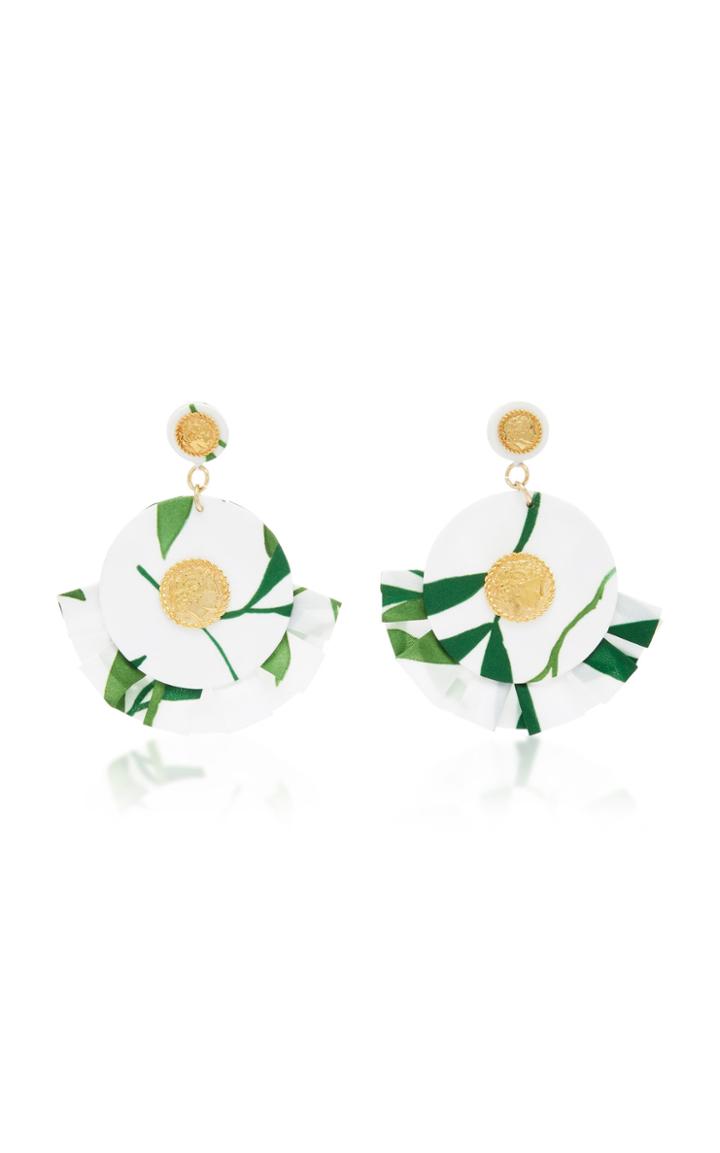 Caroline Constas Tropical-print Ruffle Cotton And Brass Earrings
