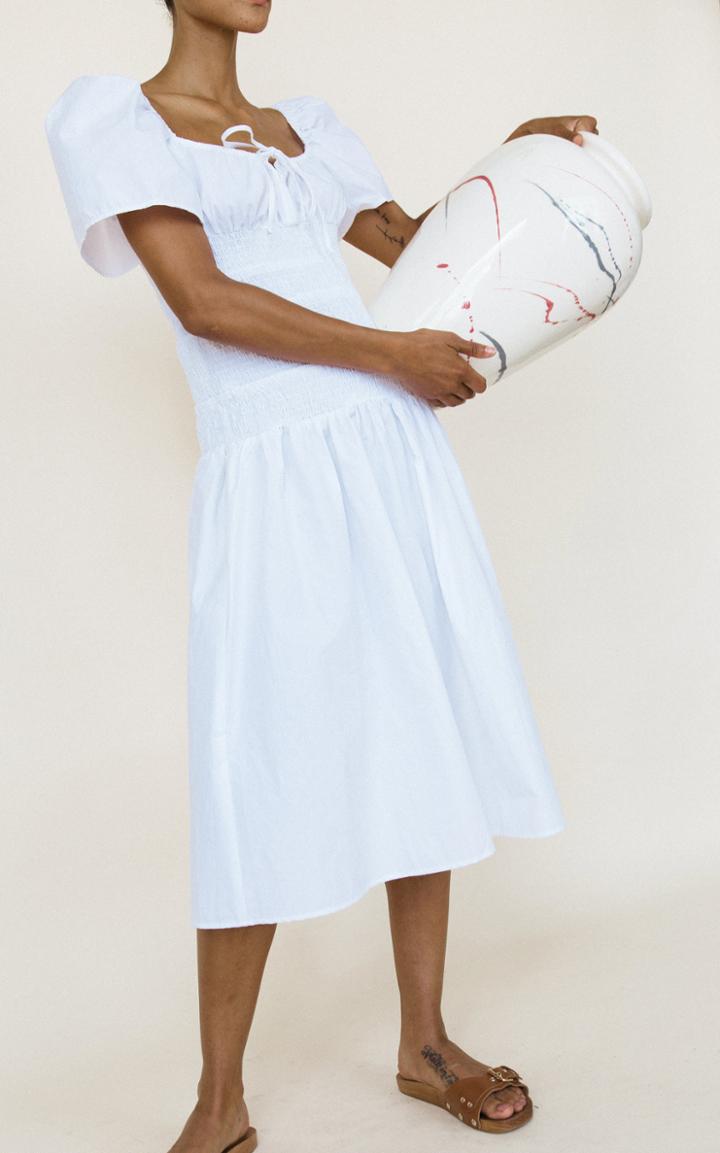 Moda Operandi Ciao Lucia Chiara Smocked Cotton Midi Dress