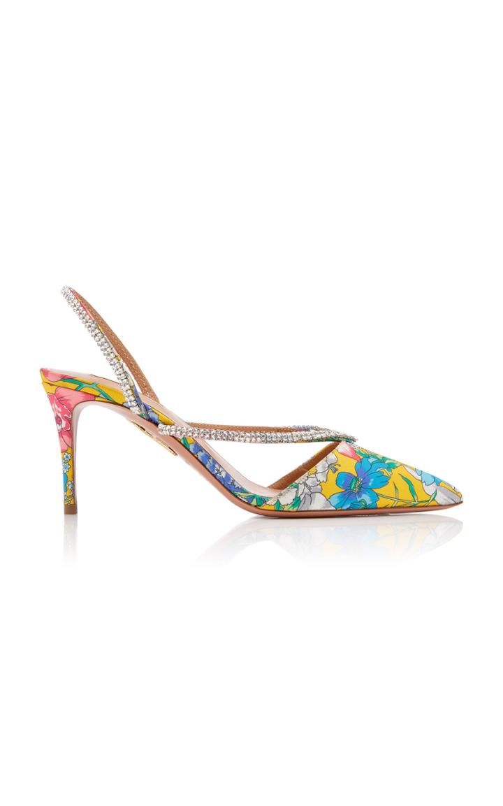 Aquazzura Eden Crystal-embellished Leather Slingback Pumps