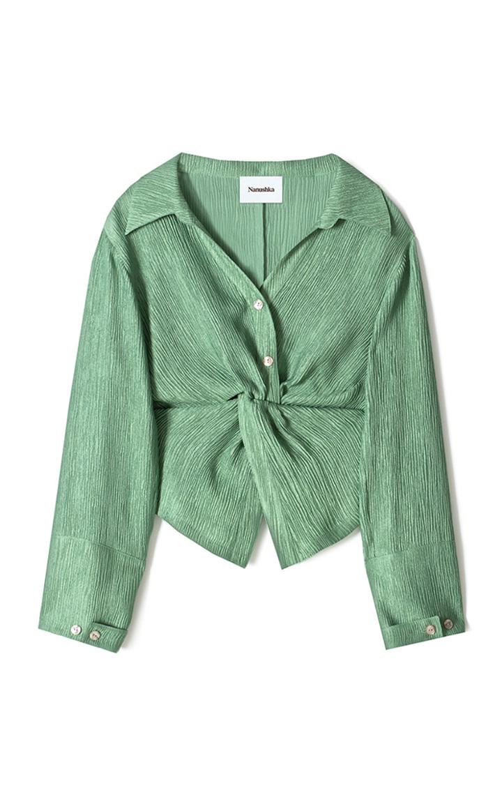 Moda Operandi Nanushka Idris Twisted Metallic Plisse Top