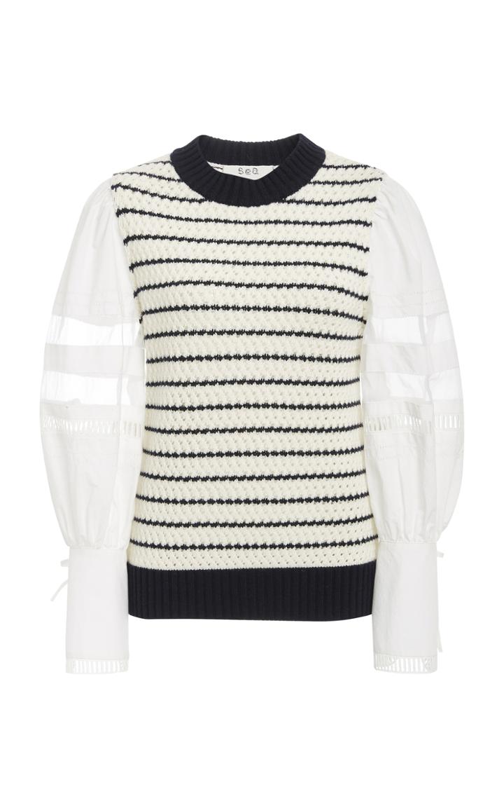 Sea Coco Combo Sleeve Striped Sweater