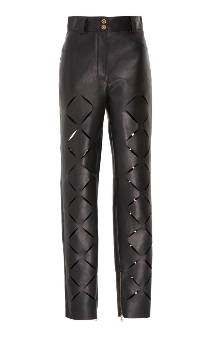 Versace Slashed Cutout Leather Pants