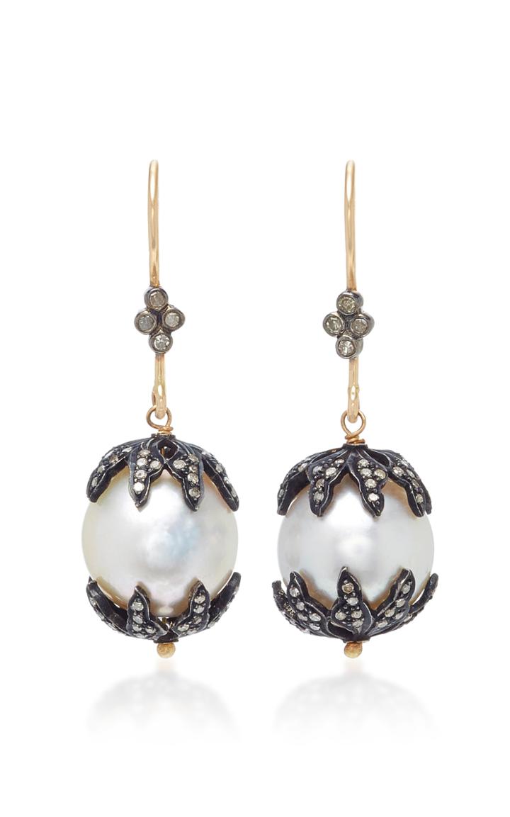 Sanjay Kasliwal 14k Gold Silver Diamond And Pearl Earrings