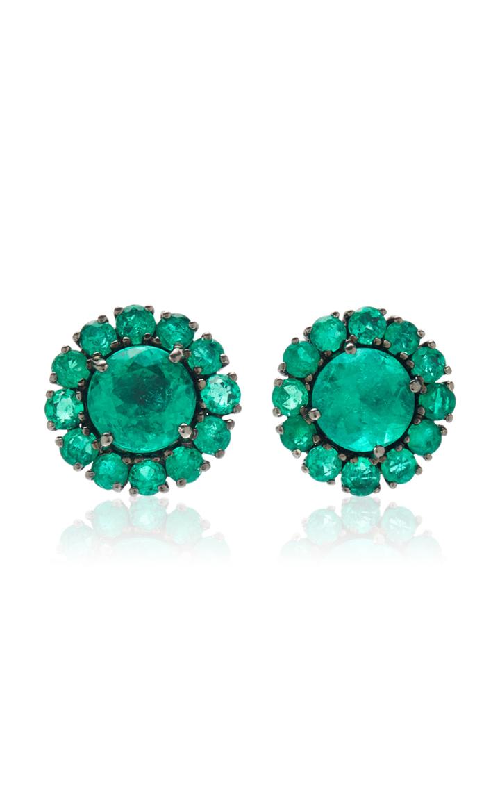 Moda Operandi Stephen Russell One Of A Kind 18k Blackened Gold & Emerald Earrings