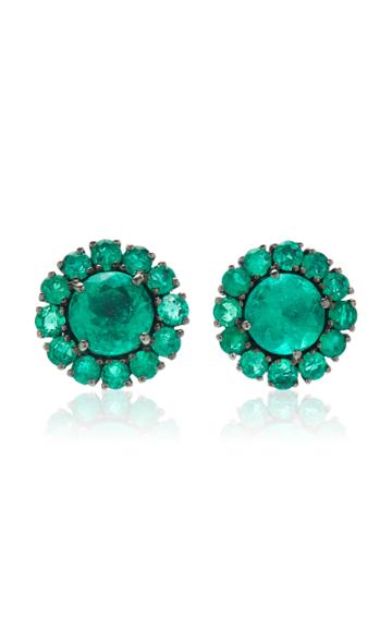 Moda Operandi Stephen Russell One Of A Kind 18k Blackened Gold & Emerald Earrings