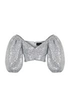 Rasario Silver Sequin Cropped Blouse