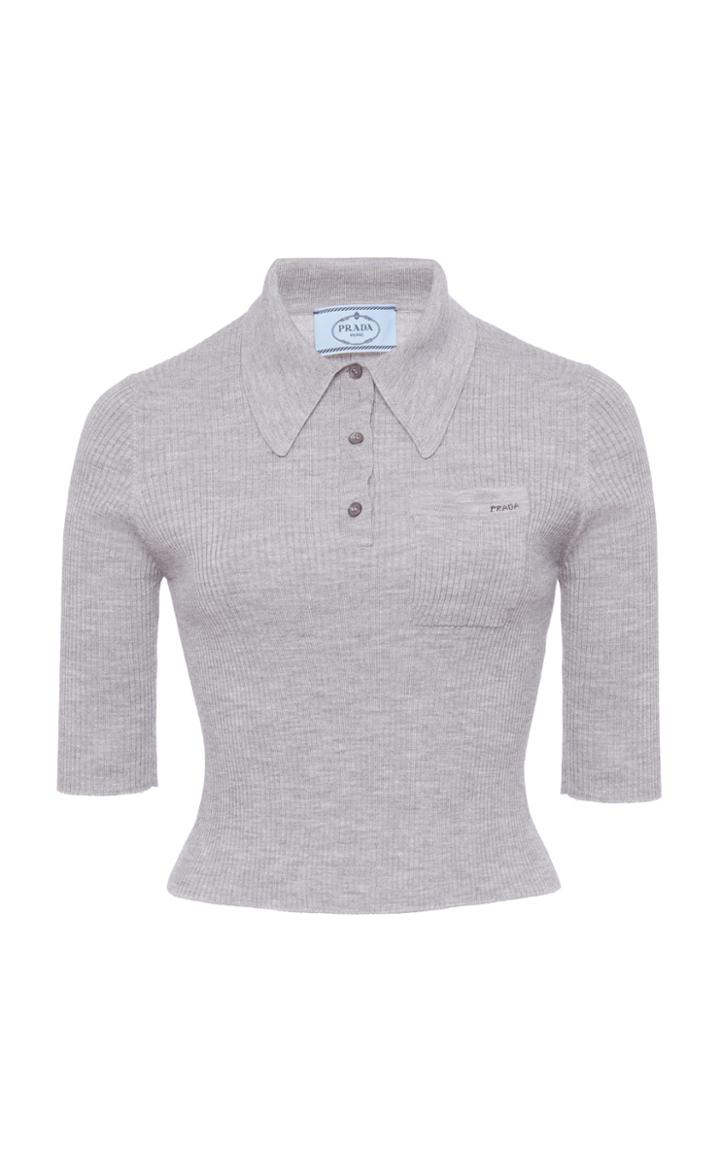 Prada Ribbed Cropped Polo Top