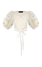 Moda Operandi Anna October Eva Floral-print Organza & Poplin Wrap Blouse Size: M