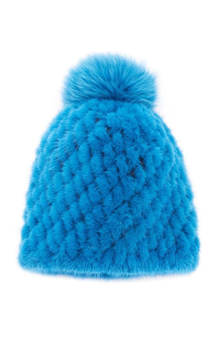 Pologeorgis The Knit Mink Hat With Fox Pom Pom