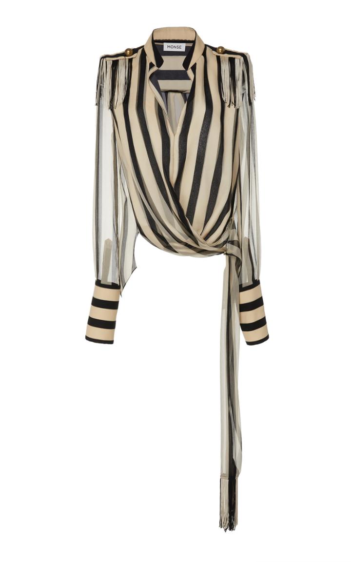 Monse Regalia Striped Silk-chiffon Wrap Top Size: 0