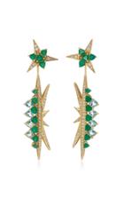 Carol Kauffmann Galactic Electra 18k Gold Emerald Blue Topaz And Diamond Drop Earrings