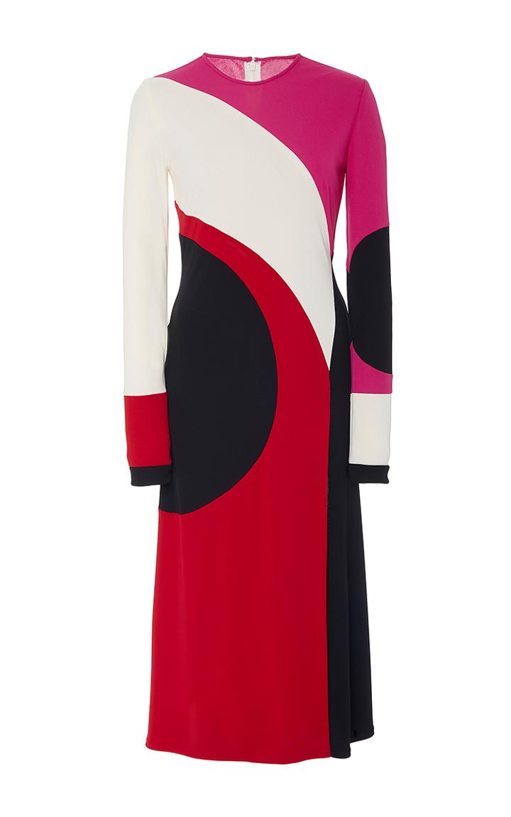 Naeem Khan Long Sleeve Swirl Front Slit Dress