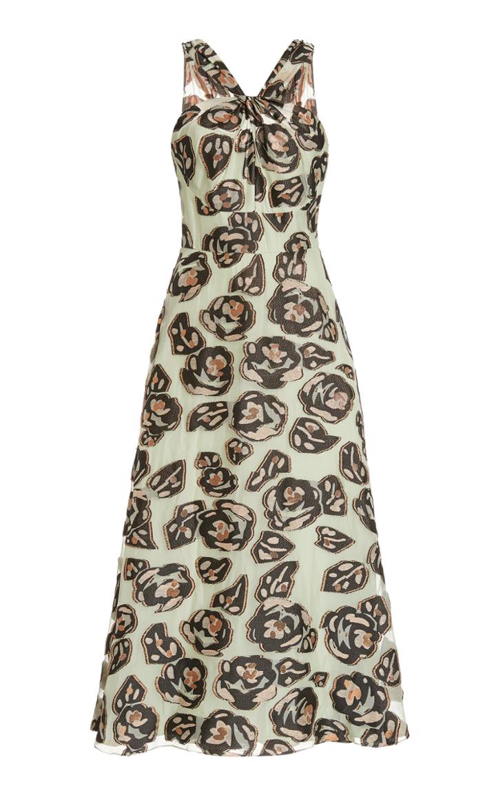 Temperley London Honeymoon Metallic Floral Chiffon Midi Dress