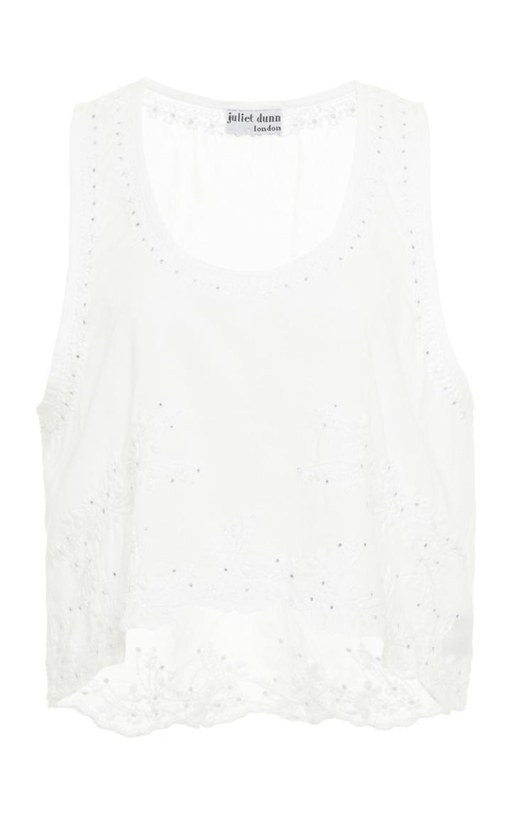 Juliet Dunn Embroidered Scalloped Cotton Top