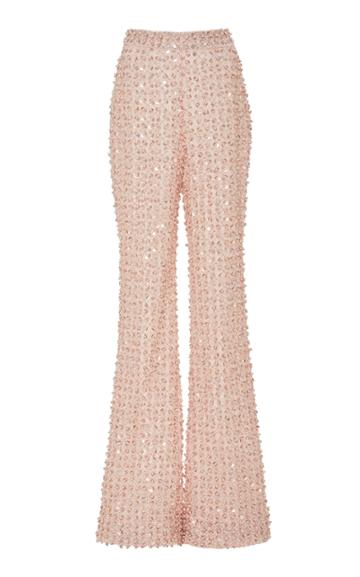 Moda Operandi Pamella Roland Pearl And Sequin Embroidered Straight-leg Silk Pants Si