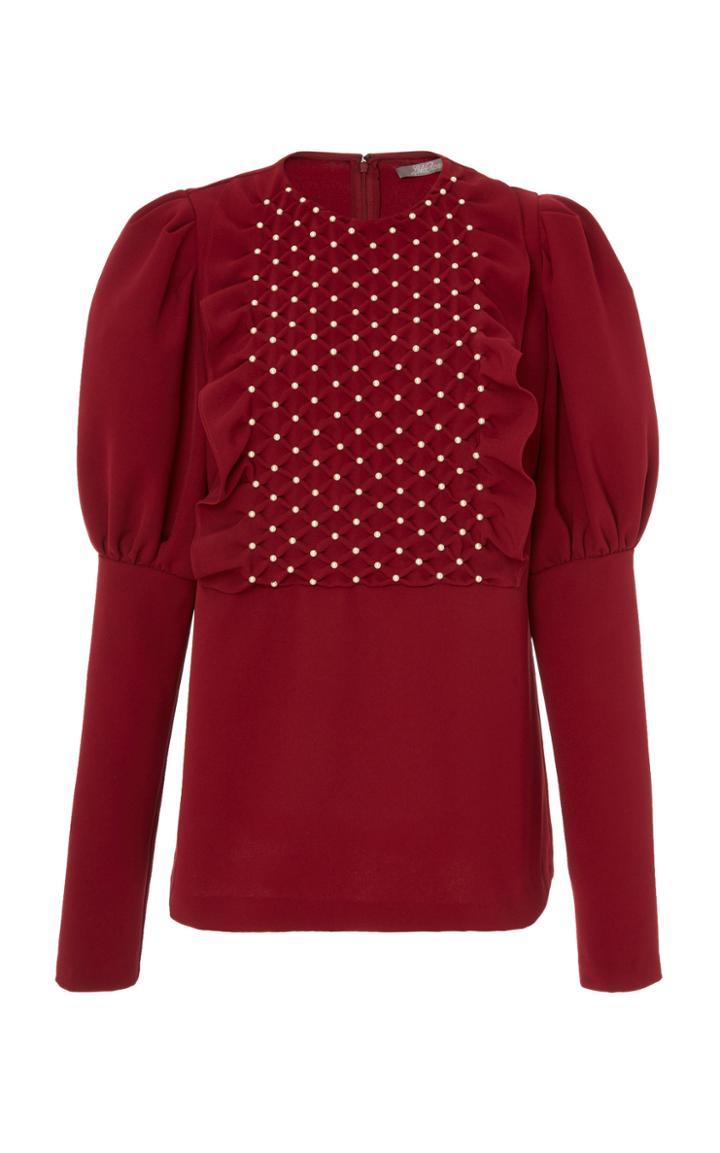 Lela Rose Ruffled Bead-embellished Crepe Top