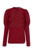 Lela Rose Ruffled Bead-embellished Crepe Top