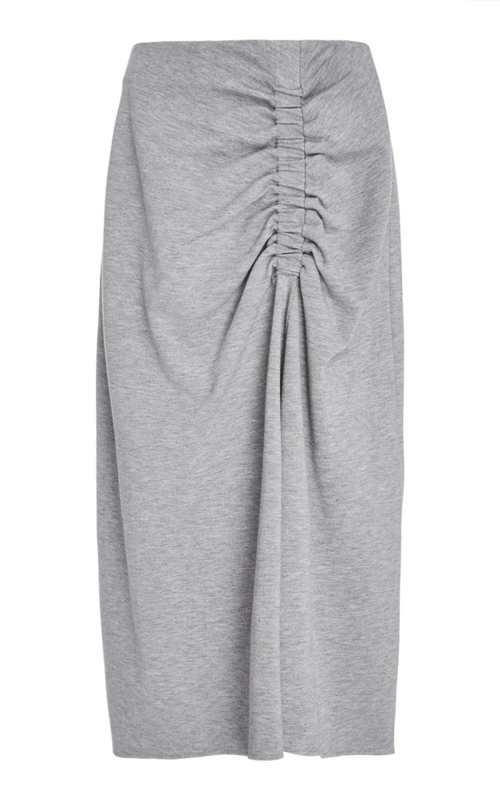 Tibi Grey Shirred Midi Skirt