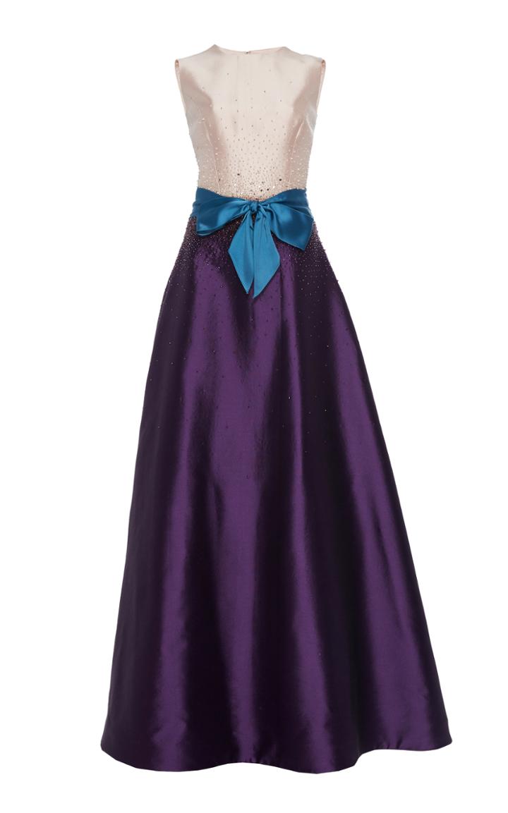 Reem Acra Beaded Embroidery And Satin Ribbon Dress