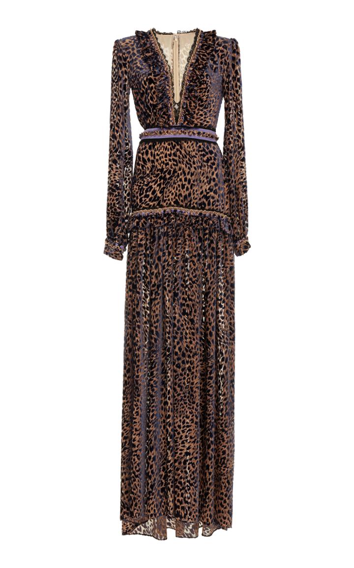 Costarellos Devore Leopard Long Dress