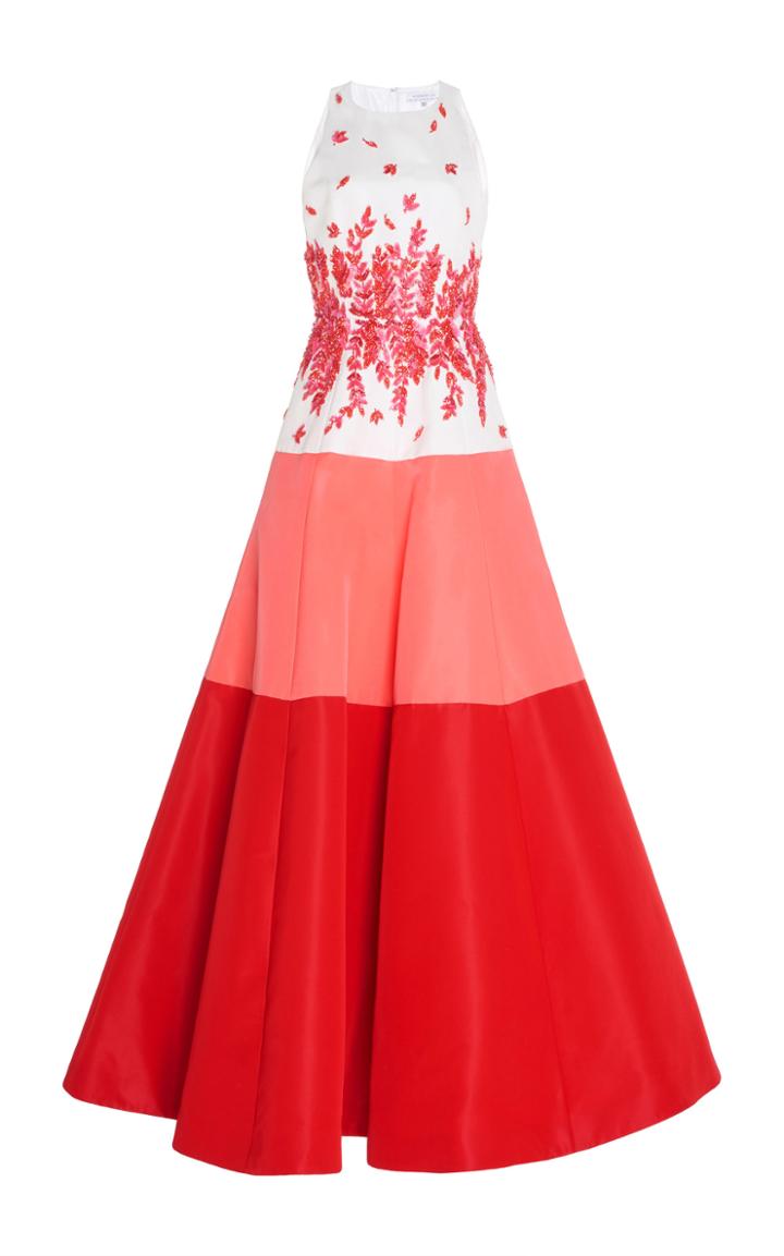 Andrew Gn Color Block Floral Embroidered Gown