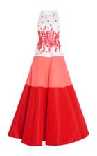 Andrew Gn Color Block Floral Embroidered Gown