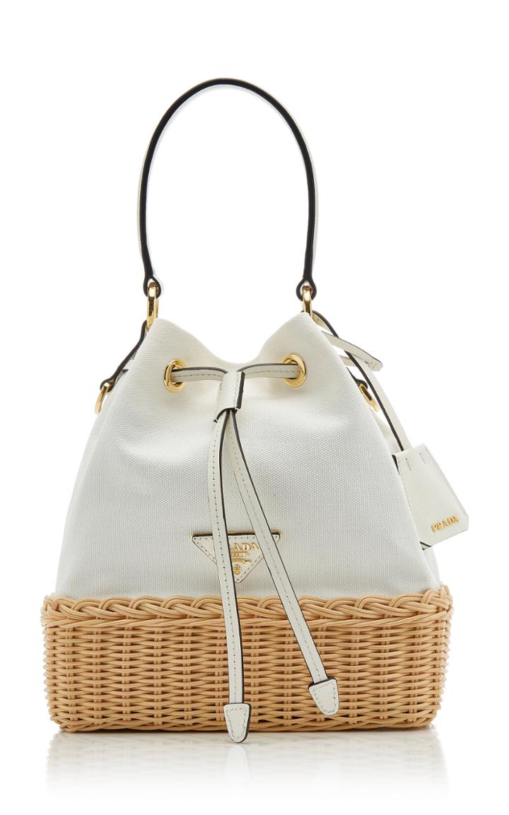 Prada Wicker And Canvas Bucket Bag
