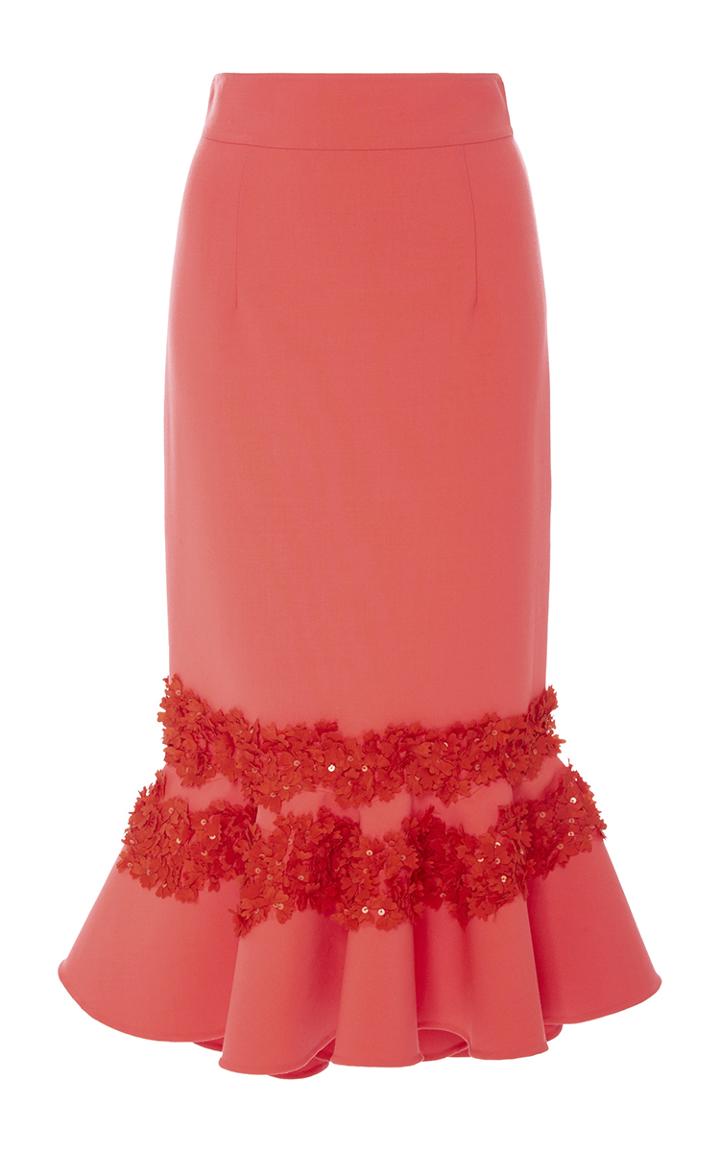 Carolina Herrera Floral Embellished Fluted Skirt