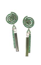 Moda Operandi Sharon Khazzam One Of A Kind Emerald Swirl Earrings With Green Tourmal