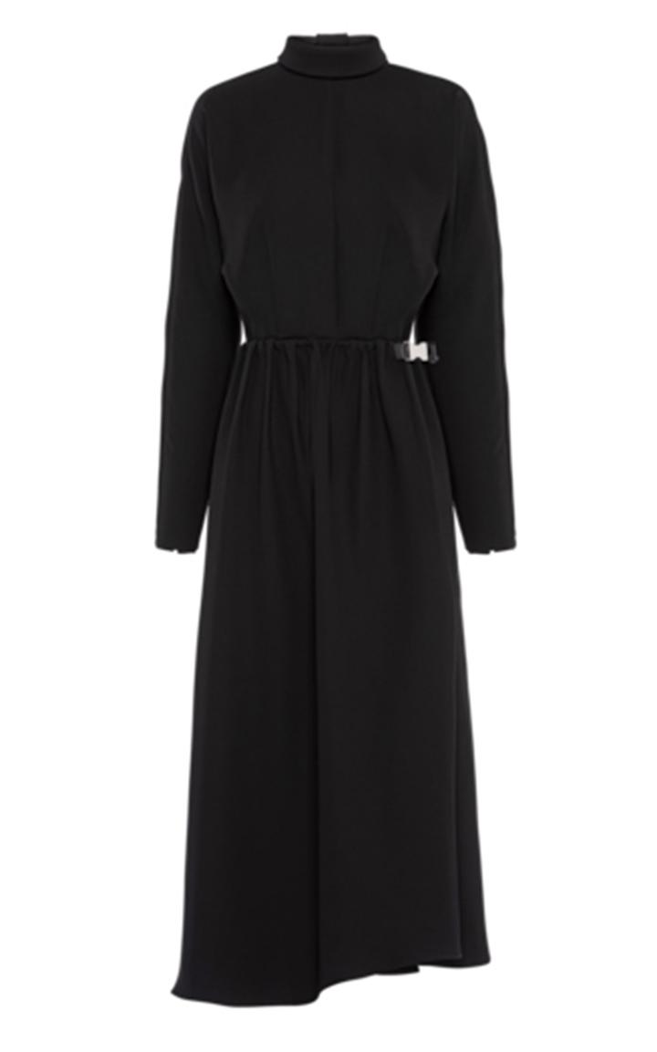 Moda Operandi Prada Long Sleeve Satin Sable Midi Dress