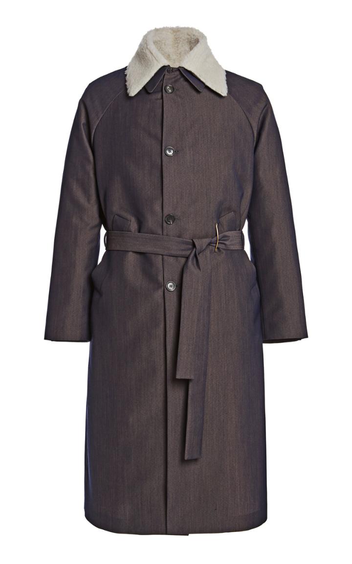 Moda Operandi Rochas Belted Coat With Detachable Shearling Collar
