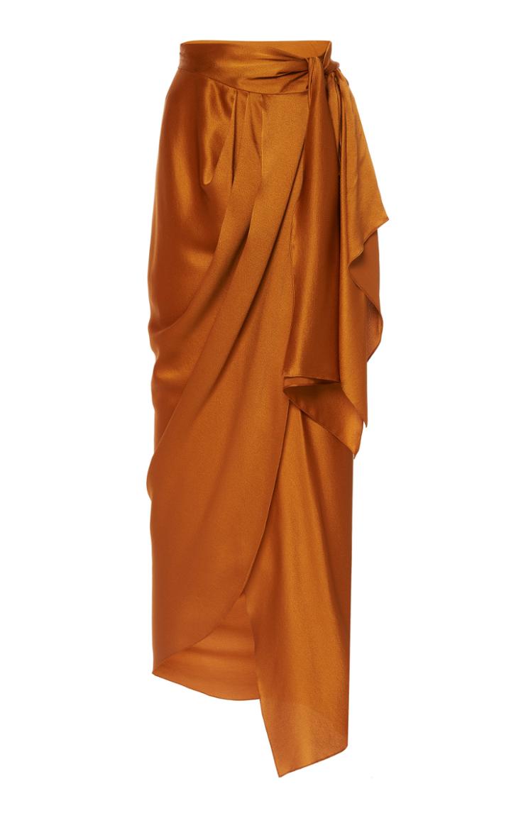 Johanna Ortiz Cavorting Draped Silk-satin Wrap Midi Skirt
