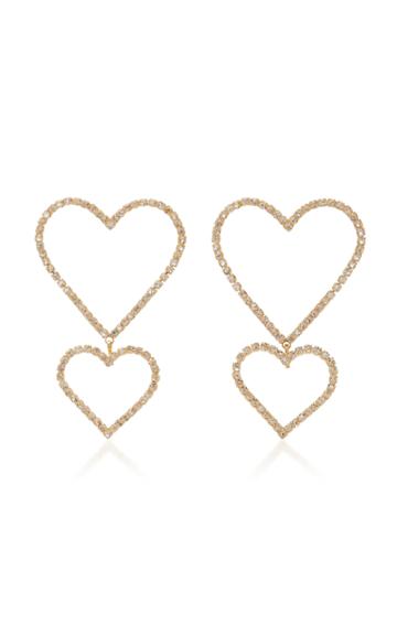 Fallon Gold-tone Brass And Crystal Heart Earrings