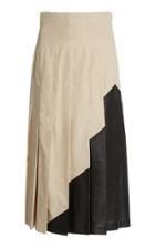 Joseph Saar Leather-paneled Pleated Linen Maxi Skirt
