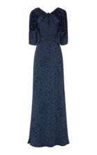 Zac Posen Novelty Satin Back Crepe Printed Draped Gown