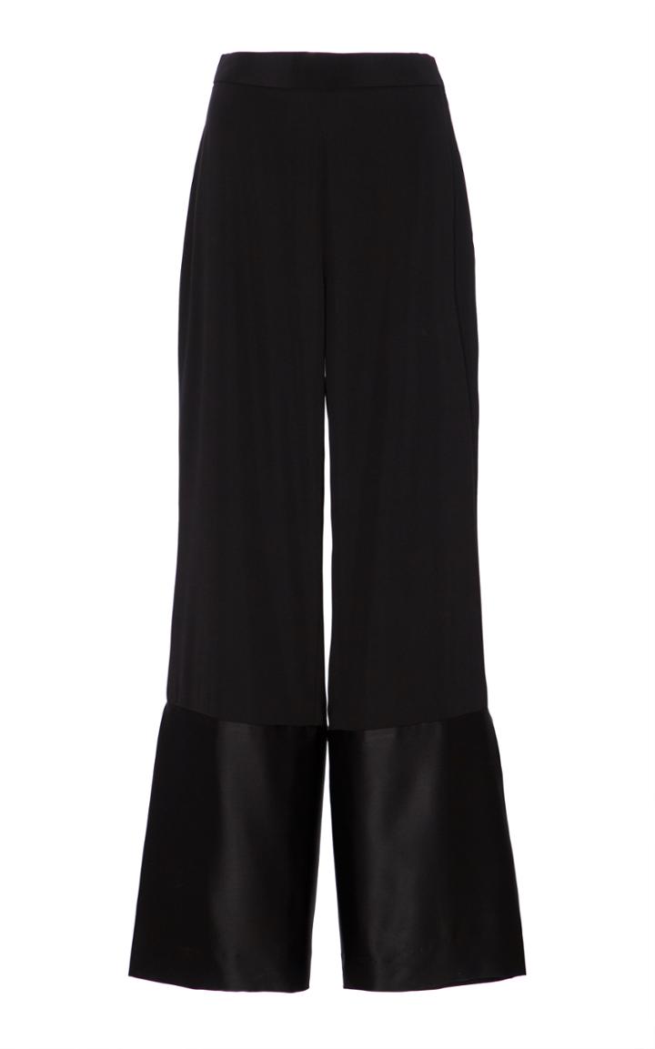 Rosetta Getty Stretch Silk Satin Pleat Hem Trouser