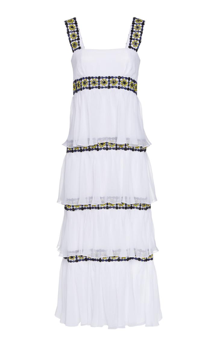 Carolina Herrera Tiered Mosaic Silk Midi Dress