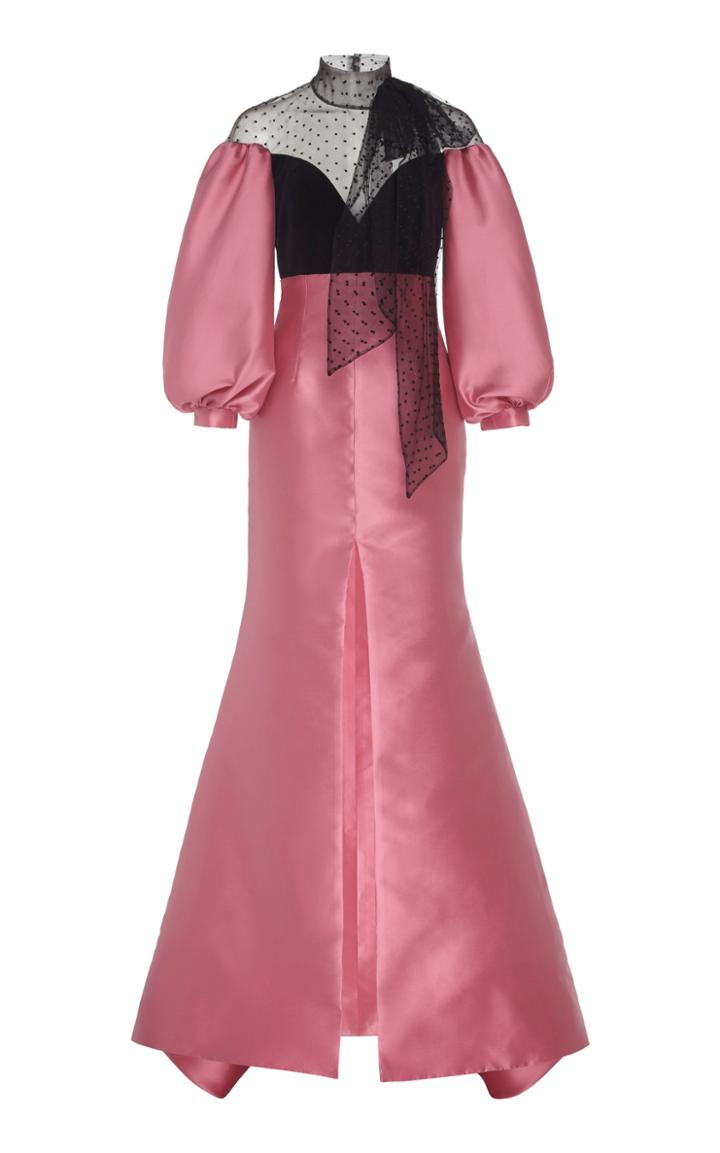 Costarellos Silk Twill Trumpet Gown