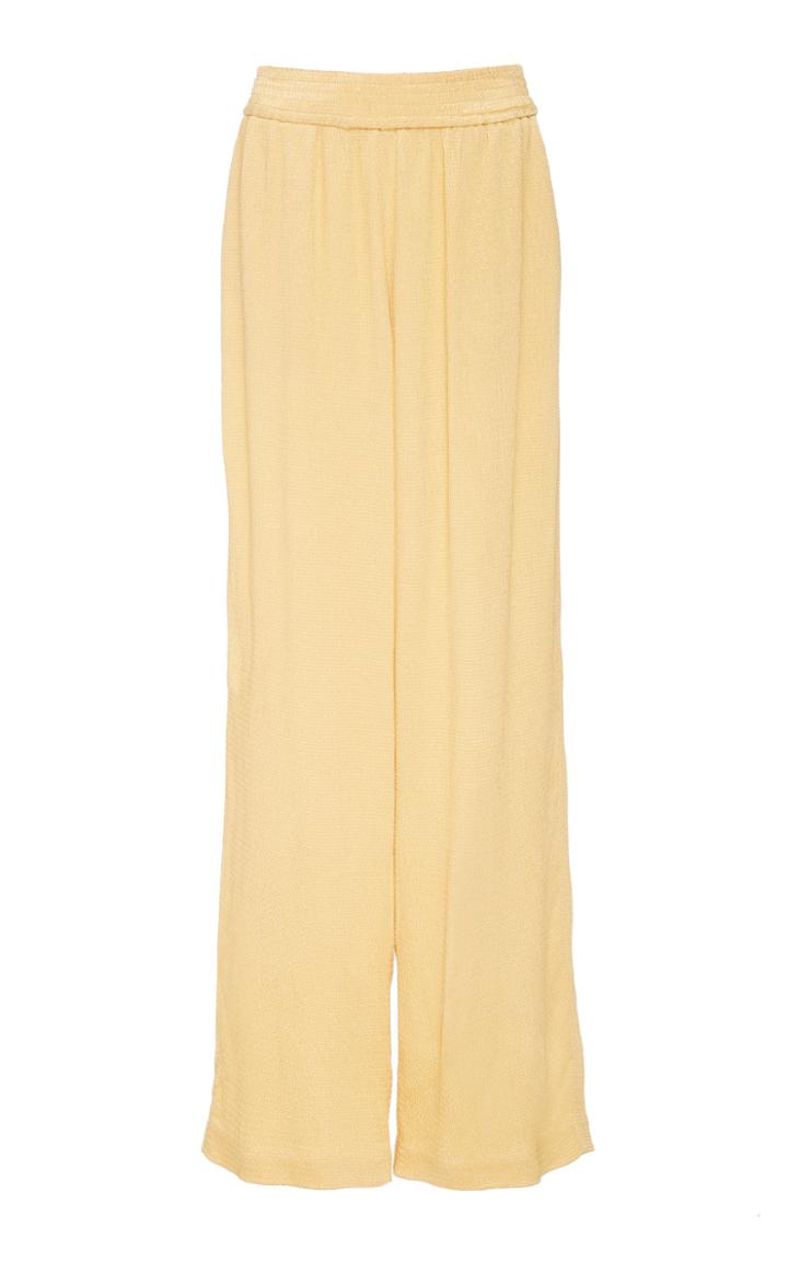 Sally Lapointe Smocked Satin Wide-leg Track Pants